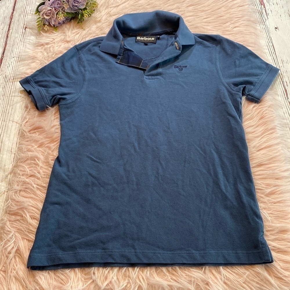 Barbour Men's Tartan Pique Polo Short Sleeve in Dark Denim